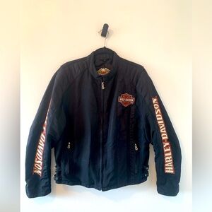 Harley-Davidson Men Black Motorcycle Nylon Riding Jacket Lined Zip Buckles Sz L